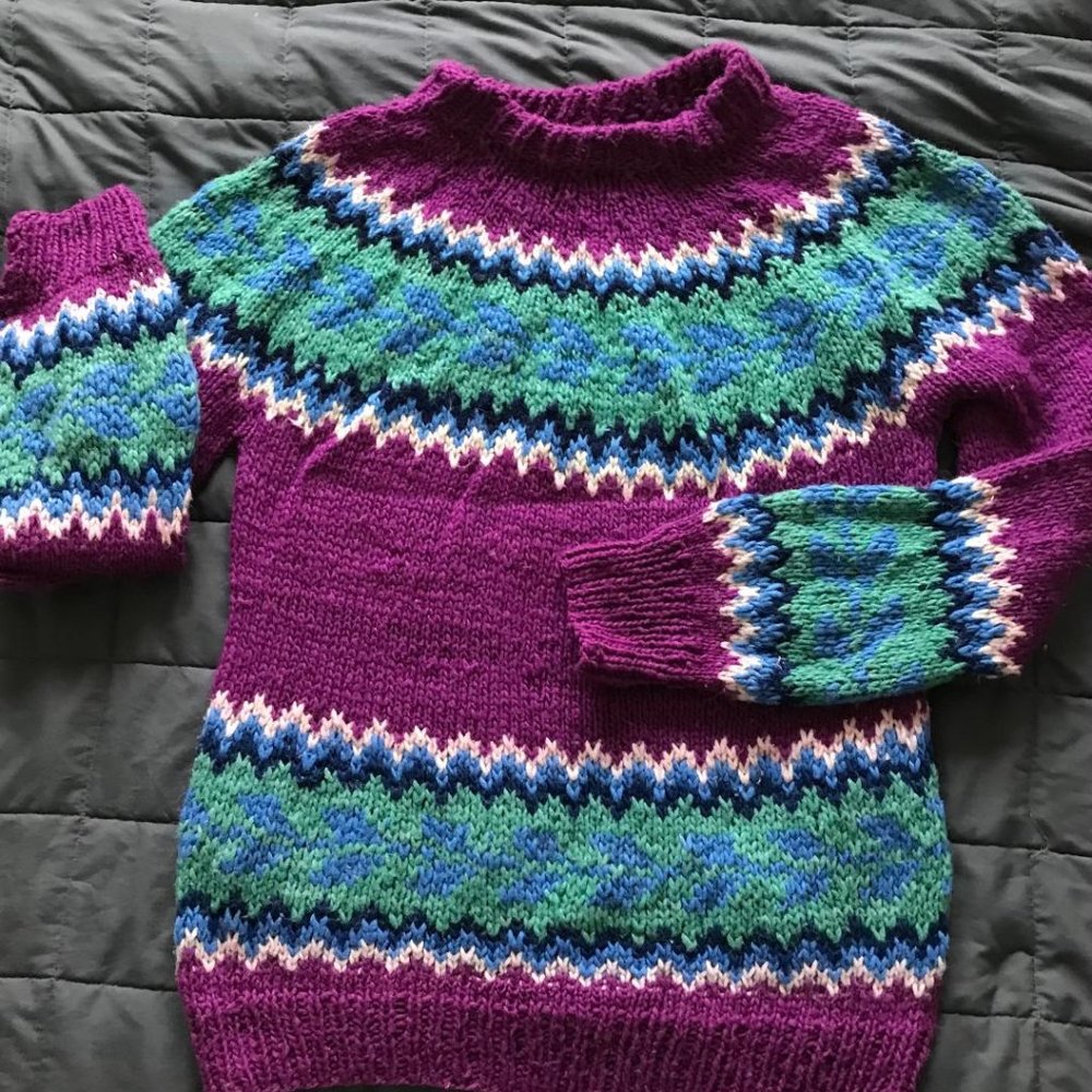 VTG Indian Weavings Ecuadorian Handmade Fair Island Style Wool Sweater XL